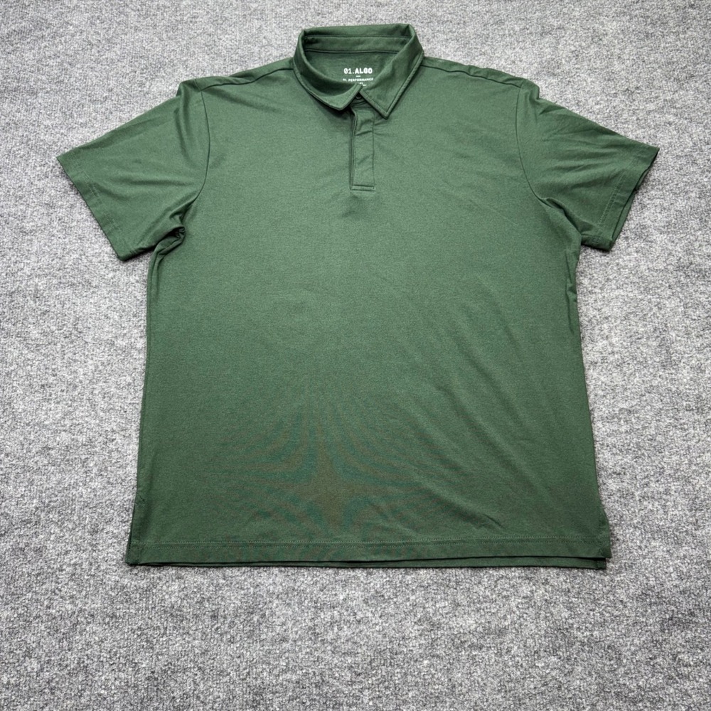 01.Algo Men Performance Polo Shirt Large Green Heather Quick Dry UPF 40 MGK10043